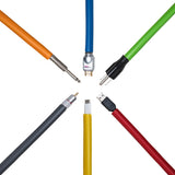 group of six colorful pet wire protectors with cords inside