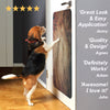 dog jumping on door scratch protector with testimonials