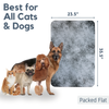 Dogs and cats next to door scratch protector graphic showing size