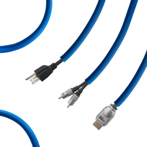 Close-up image of blue cord protector