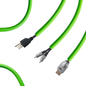 Green pet wire protectors in use with cables tucked in